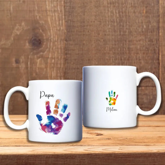 Handafdruk Waterverf Beker – Gepersonaliseerde mok voor papa