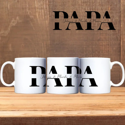 Splitmonogram PAPA met namen erin - Gepersonaliseerde mok - Vader cadeau