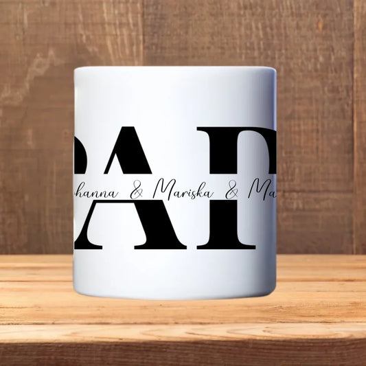 Splitmonogram PAPA met namen erin - Gepersonaliseerde mok - Ideaal voor vader