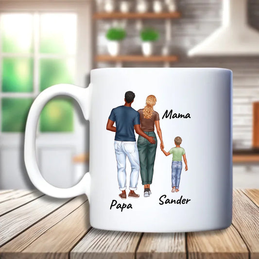 Vier jullie familieliefde met de ‘Gezin Wandelend’ beker — een persoonlijk cadeau waarop jullie gezin afgebeeld kan worden (ouders + 1-3 kinderen). Perfect als attentie voor Vaderdag, moederdag of iedere dag.