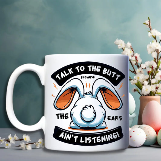 Witte keramische paasbeker met grappige 'Beetje Brutaal' opdruk en optie voor personalisatie met naam - Debekershop.nl