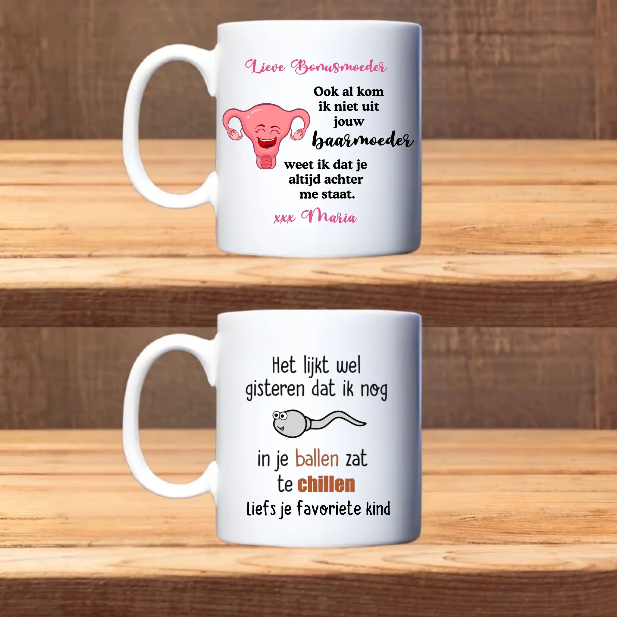 Set van 2 Bekers – Bonusmoeder & vader – humoristisch cadeau