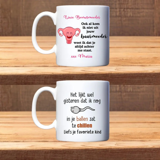 Set van 2 Bekers – Bonusmoeder & vader – humoristisch cadeau