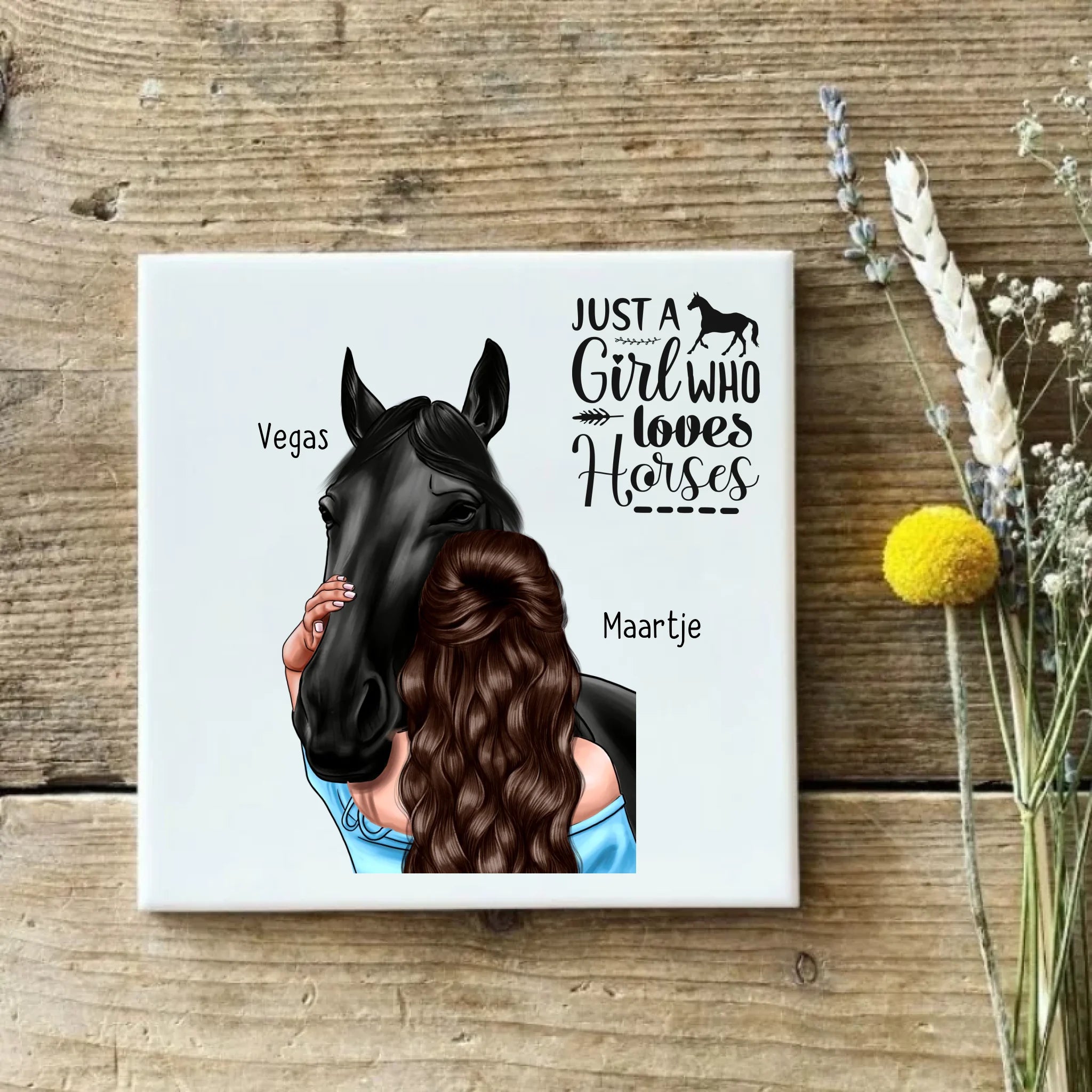 Meisje met paard - Tegel – persoonlijk cadeau voor paardenliefhebbers – debekershop.nl