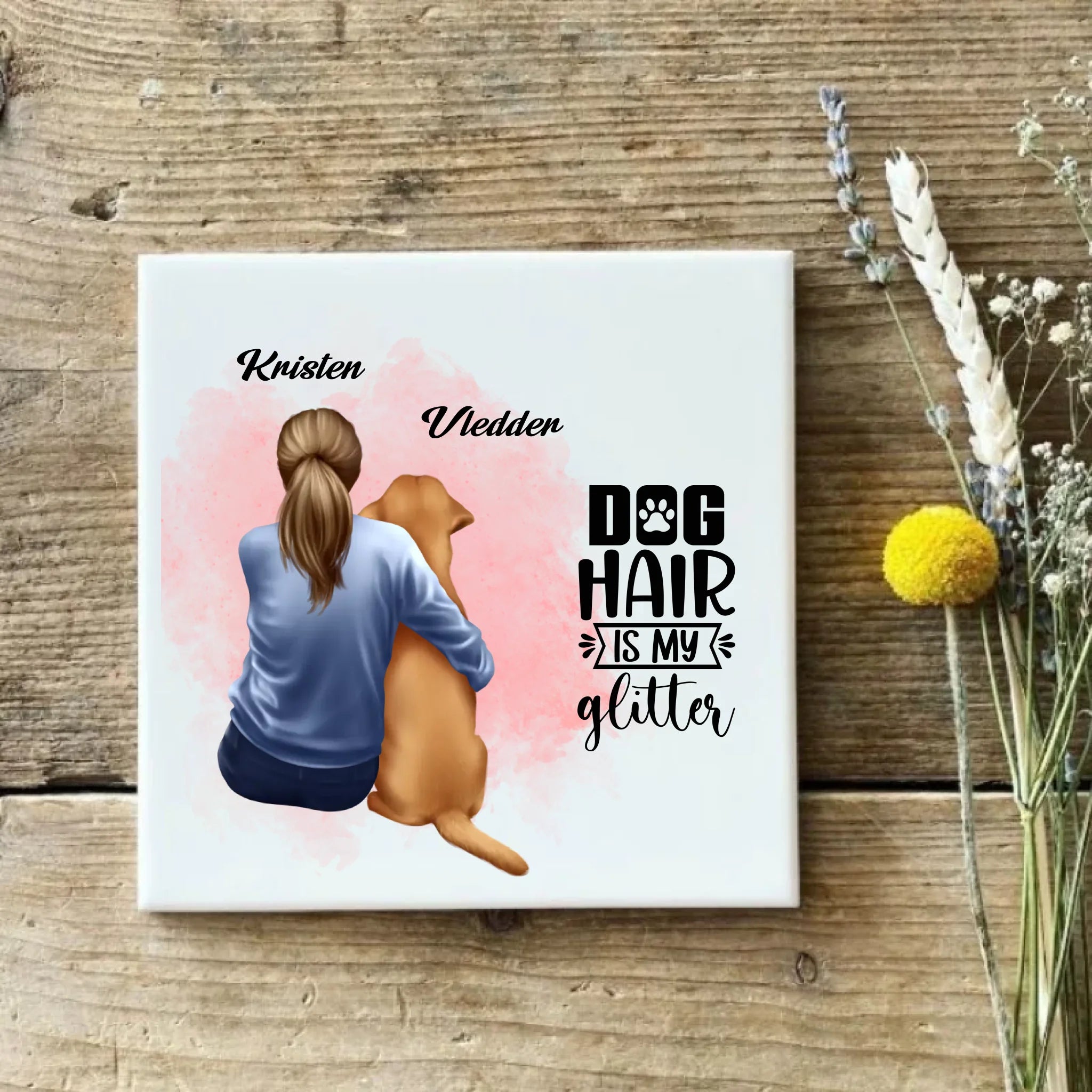 Meisje en hond Tegel – persoonlijk cadeau met illustratie van meisje en hond – debekershop.nl