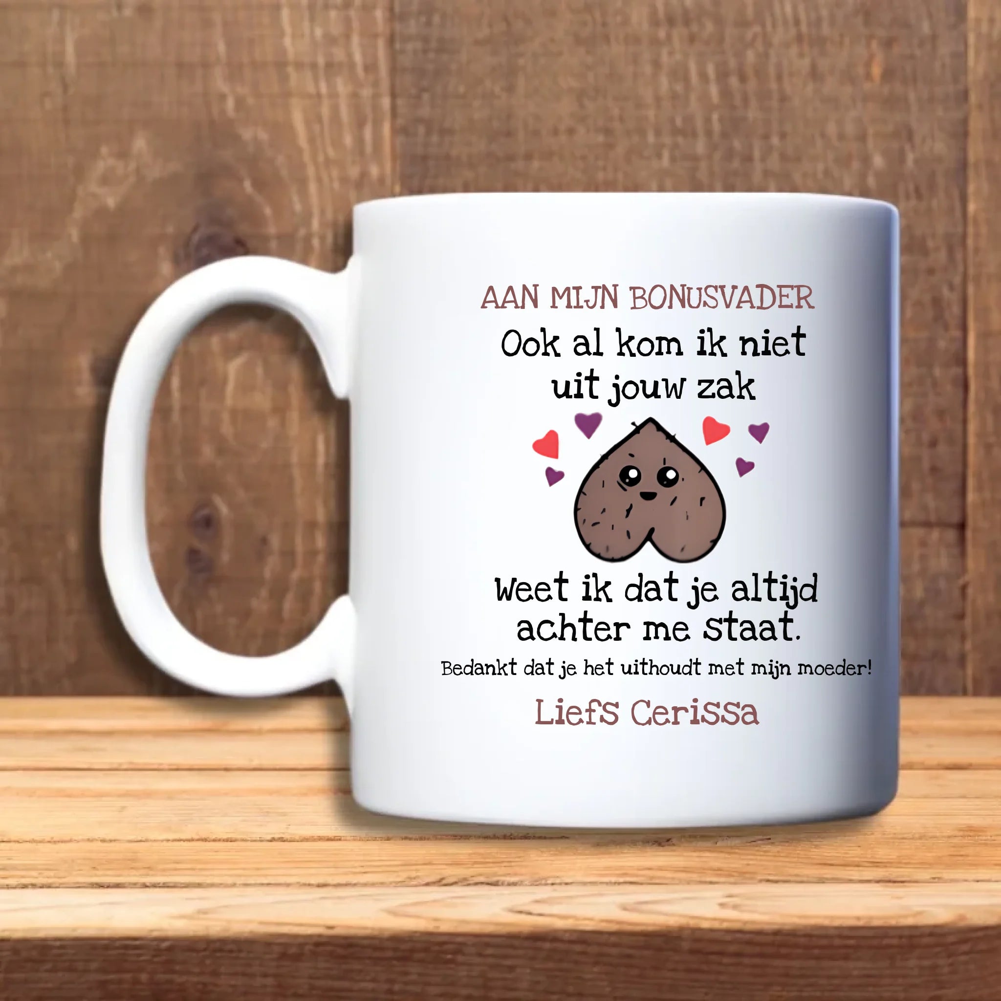 Aan mijn bonusvader mok – persoonlijk cadeau met eerlijke boodschap  