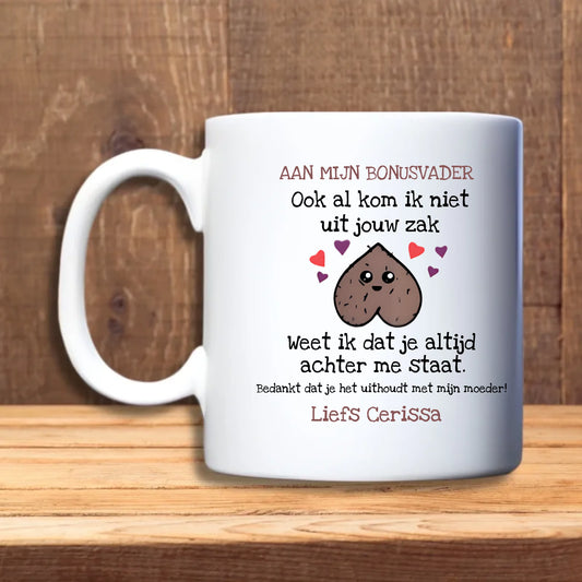 Aan mijn bonusvader mok – persoonlijk cadeau met eerlijke boodschap  