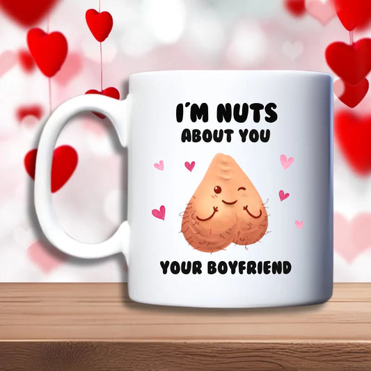 I’m Nuts About You Beker – gepersonaliseerd met naam, humoristisch cadeau voor koppels, debekershop.nl