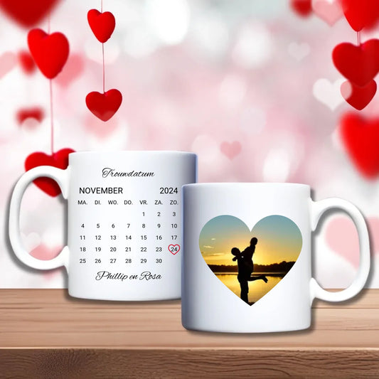 Kalender Beker – kalender‑design, gepersonaliseerd  met naam en datum, persoonlijk cadeau