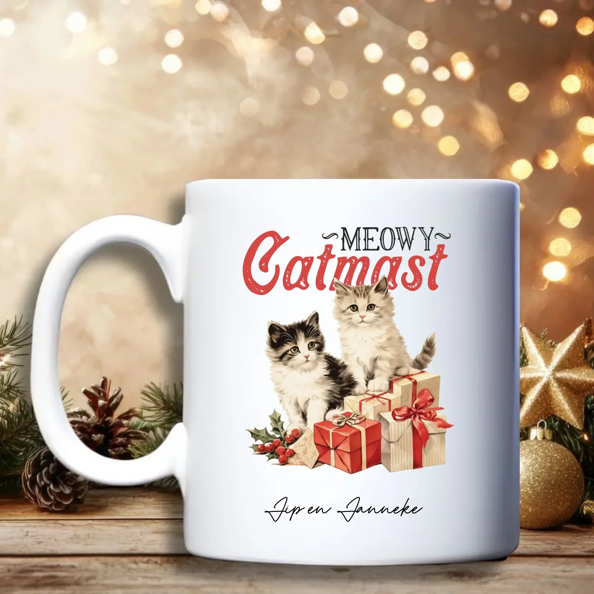Vintage Kerst Mok – Gepersonaliseerde kerstmok met vintage kerst-design en naam