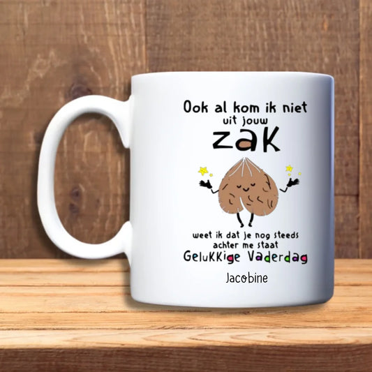 Bonusvader beker - Humoristische gepersonaliseerde mok - Debekershop.nl - Ook al kom ik niet uit jouw zak