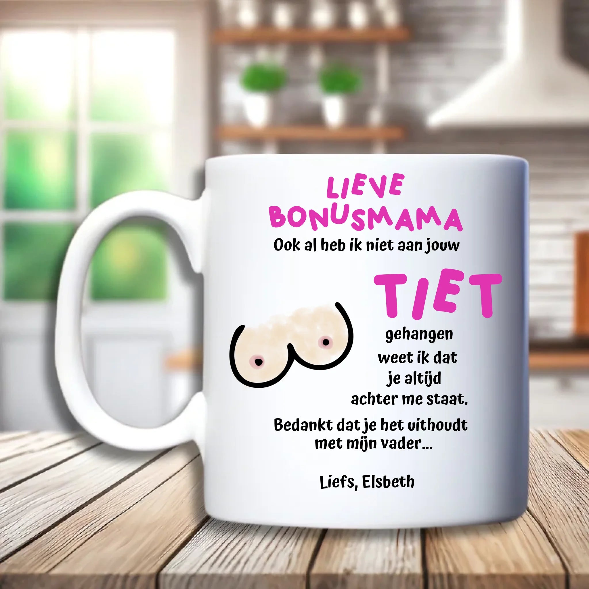 Bonusmama beker - Gepersonaliseerde mok vol humor met naam- Debekershop.nl