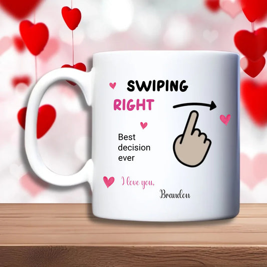 Swiping Right Beker – romantisch persoonlijk cadeau met swipe‑thema – Valentijn – debekershop.nl
