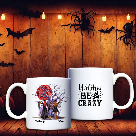 Heksen vriendinnen bij boom – Beker – persoonlijk halloween cadeau voor vriendinnen – debekershop.nl