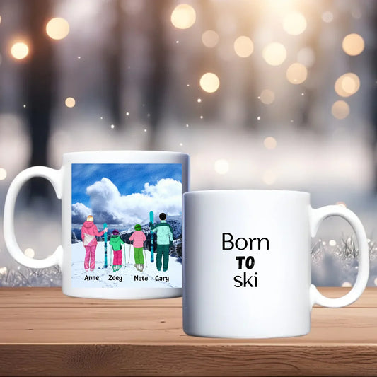 Gezin met ski's Beker – persoonlijk cadeau voor gezin met skibeeld – debekershop.nl