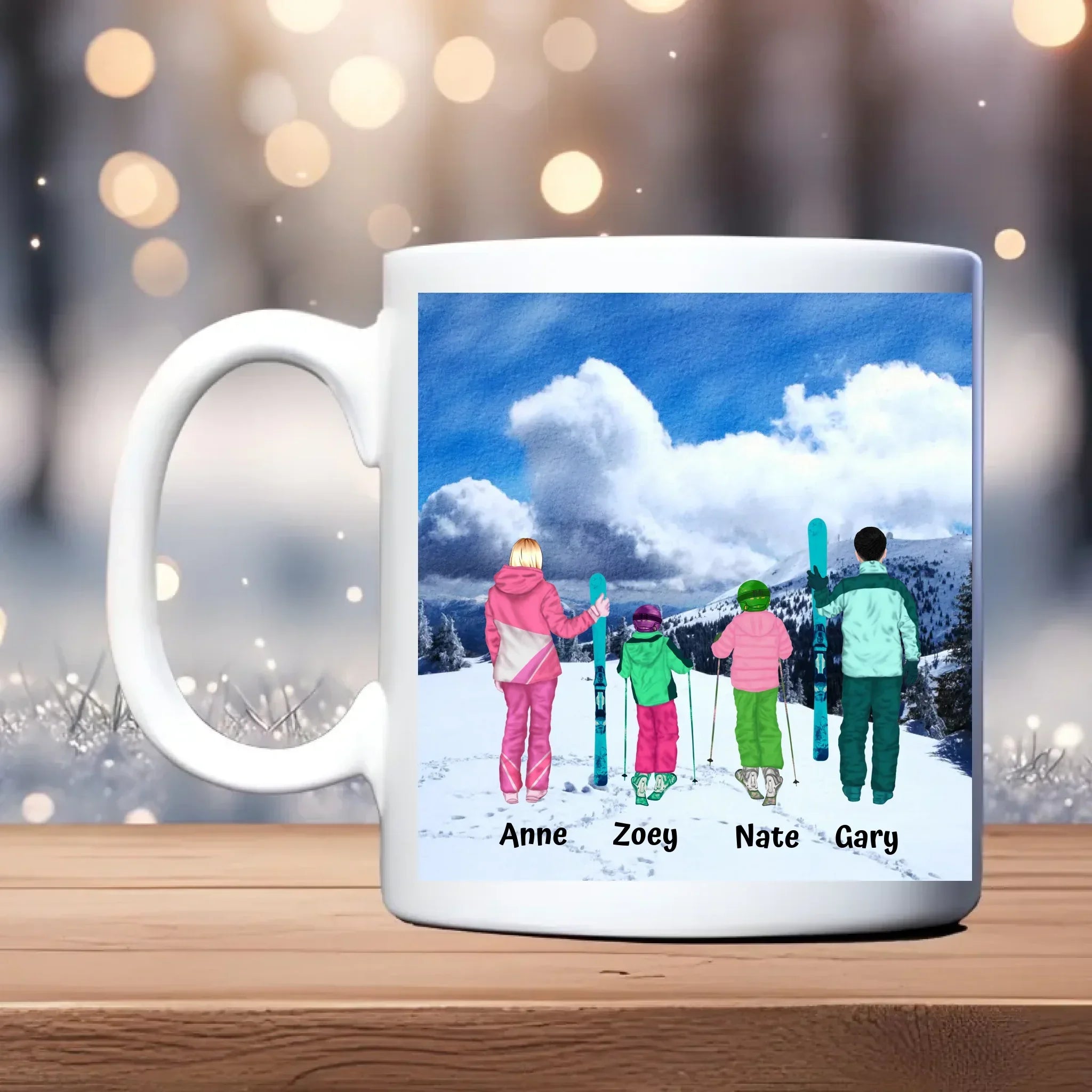 Gezin met ski's Beker – persoonlijk cadeau voor gezin met skibeeld – debekershop.nl