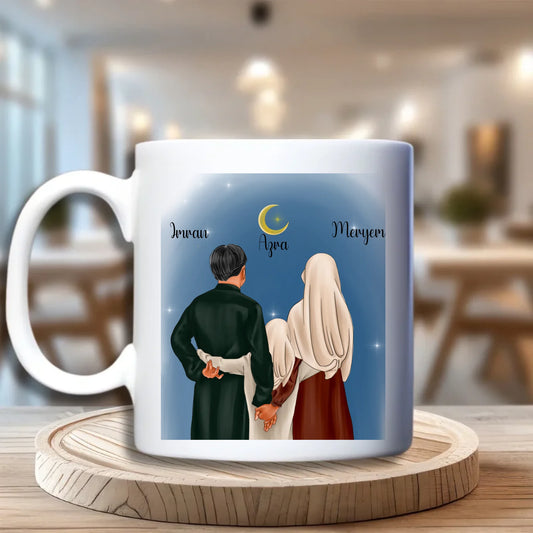 Moslim gezin 3 personen Beker – persoonlijk cadeau voor moslim familie – debekershop.nl
