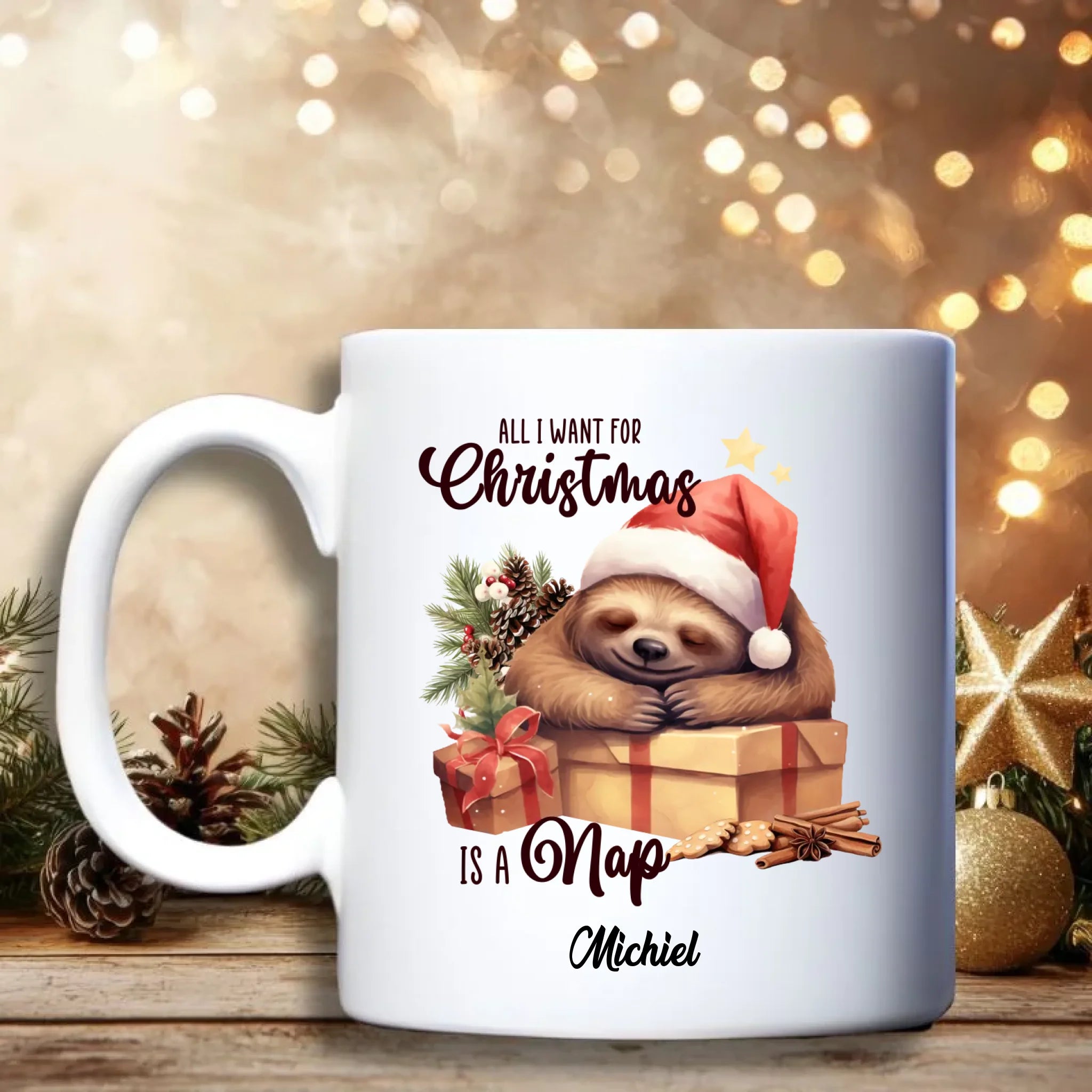 A Lazy Christmas Mok – Gepersonaliseerde kerstmok “A Lazy Christmas” met naam