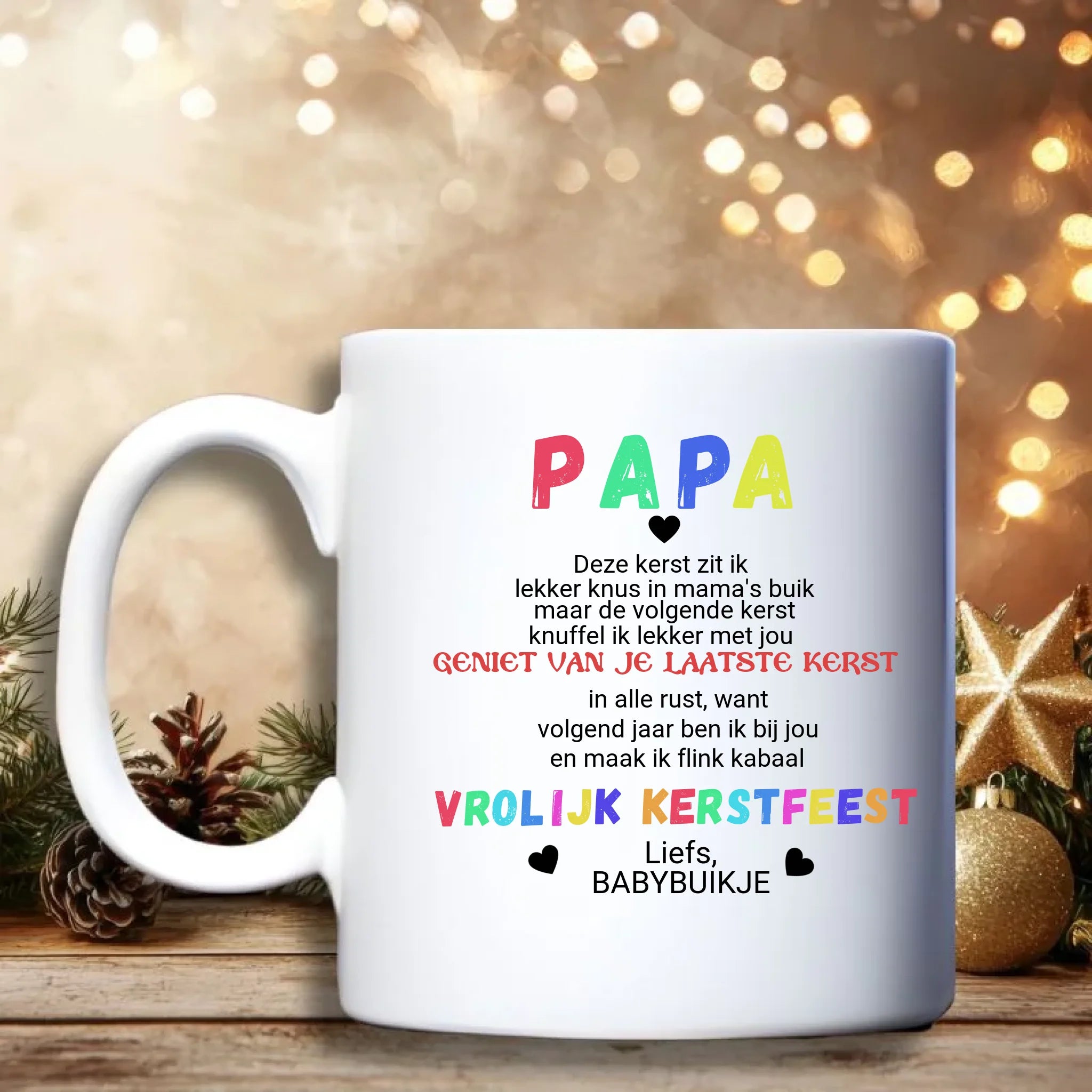 Aanstaande Vader Kerst Beker – Personaliseerbaar kerstcadeau van de baby met tekst “Volgende Kerst”