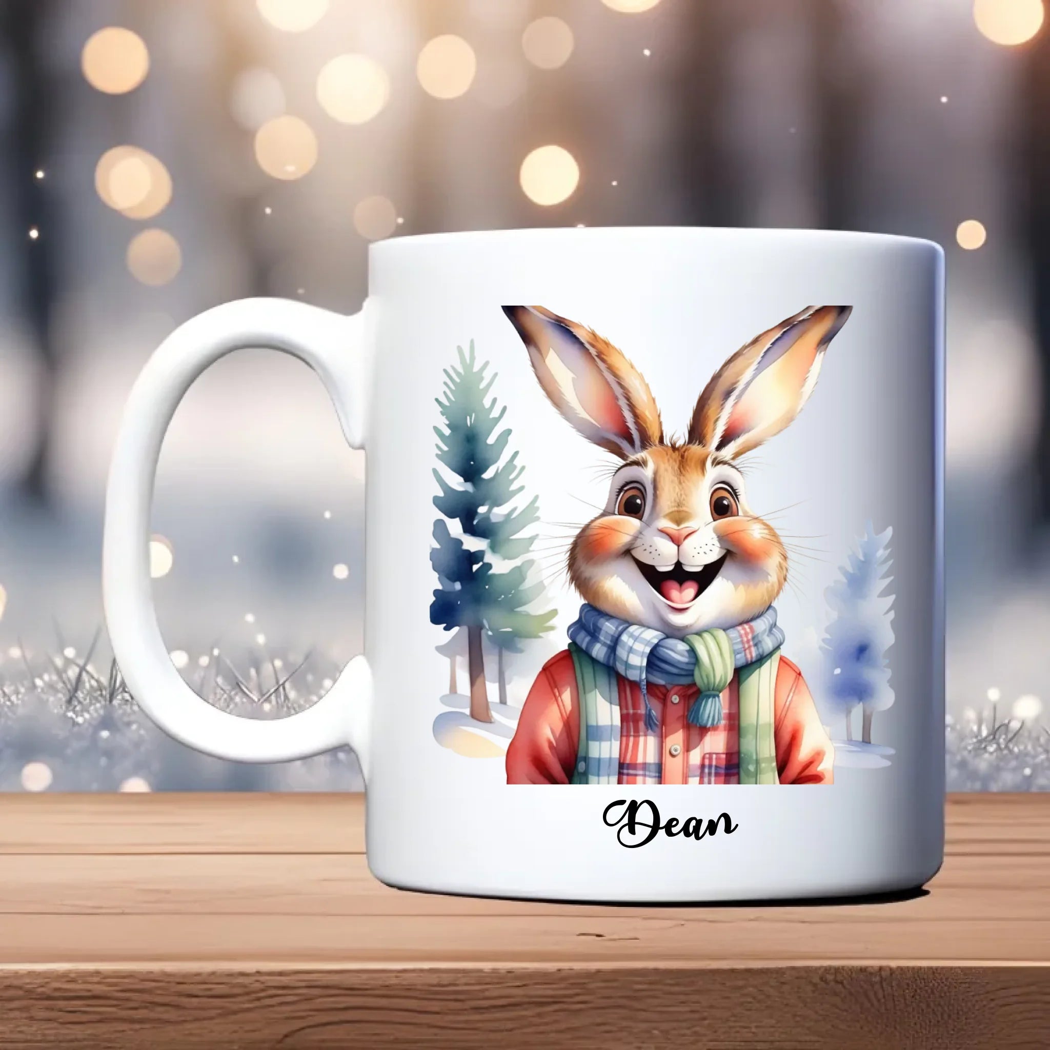 Lachende dieren met winterjas – vrolijke beker met dierenprints voor de winter | Debekershop.nl