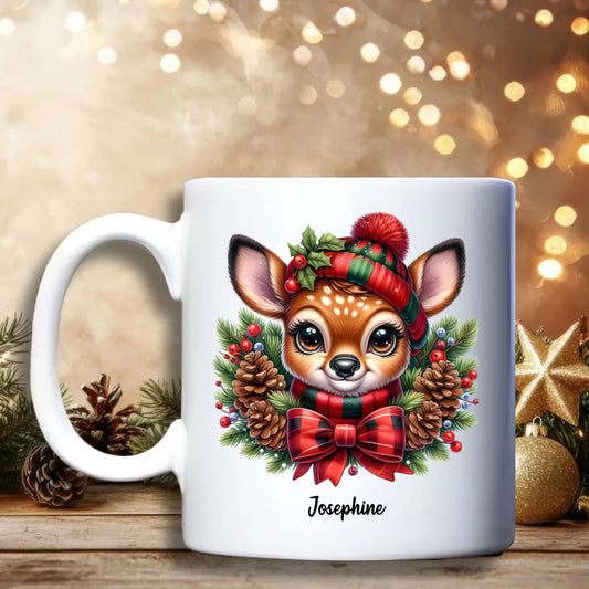 Kerst Rendiertje Mok – Gepersonaliseerde kerstbeker met naam en keuze uit rendier‑afbeeldingen