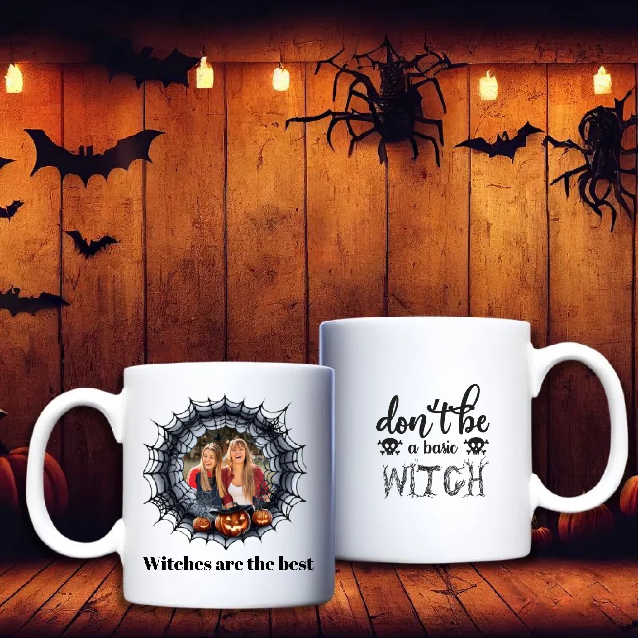 Spinnenweb (foto) – gepersonaliseerde Halloween beker met spinnenweb en eigen foto | Debekershop.nl