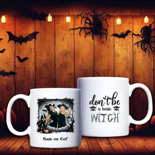 Spookhuis (foto) – gepersonaliseerde Halloween beker met spinnenweb en spookhuisdesign | Debekershop.nl