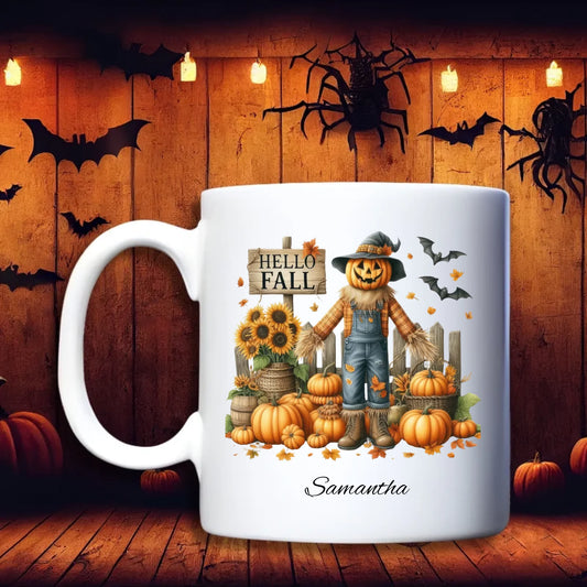 Vogelverschrikker – gepersonaliseerde herfst/Halloween beker met vogelverschrikkerdesign | Debekershop.nl