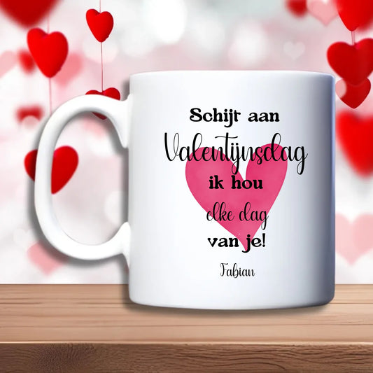 Schijt aan Valentijnsdag - Debekershop.nl - Gepersonaliseerde beker met naam