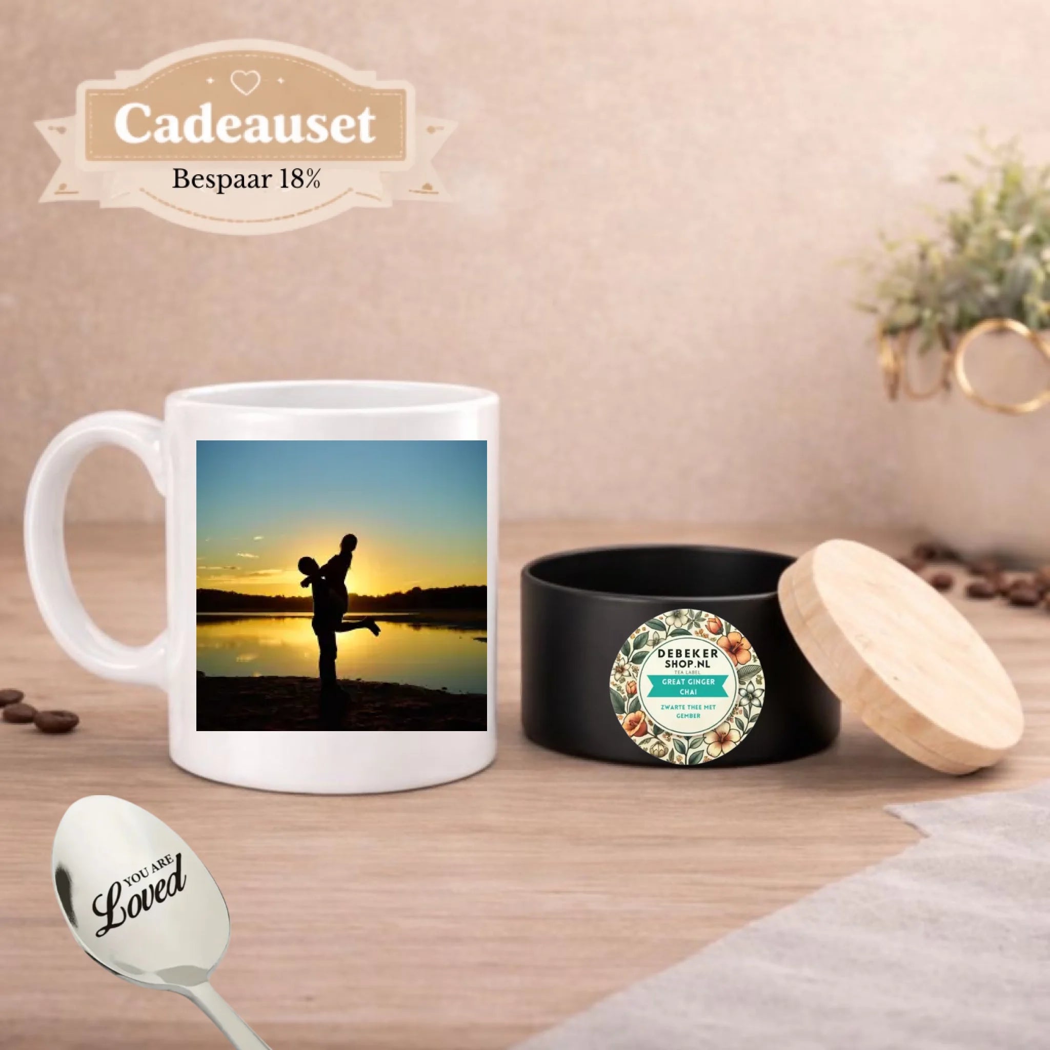 Cadeauset thee lepel beker - debekershop.nl