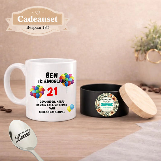 Cadeauset thee lepel beker - debekershop.nl