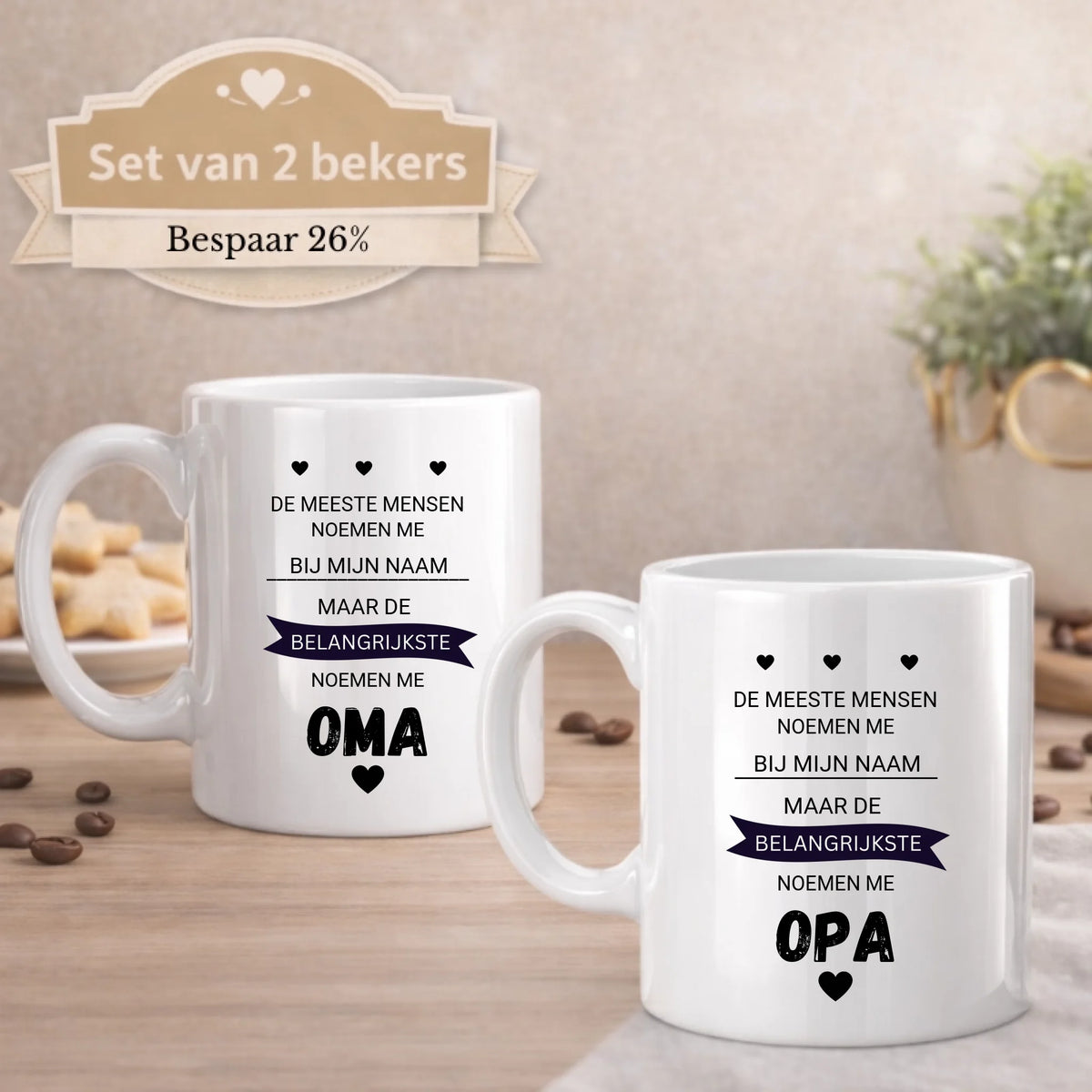 Set van 2 bekers De meeste mensen noemen me bij mijn naam, maar de belangrijkste noemen me Oma en Opa, FlexMade