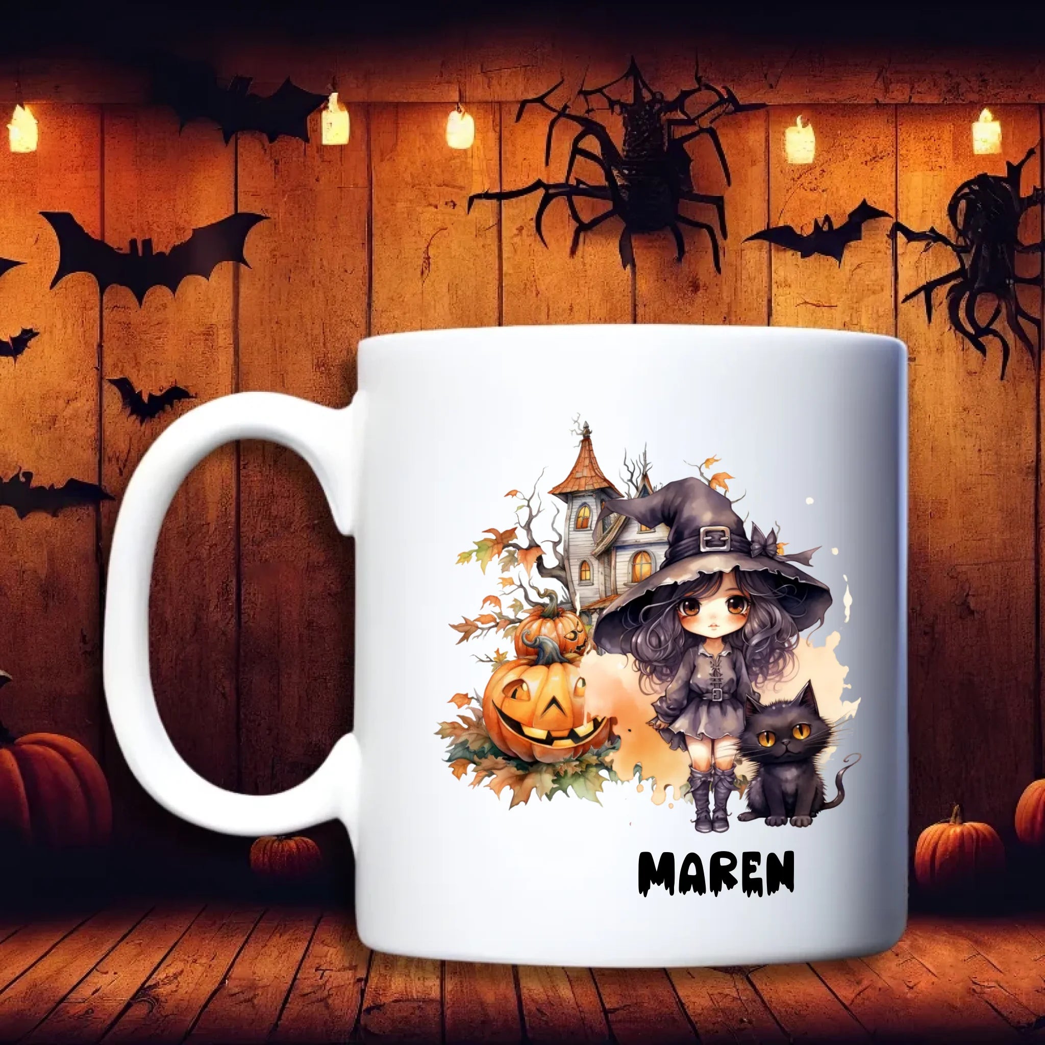 Schattig heksje – gepersonaliseerde tegel, debekershop.nl, schattig Halloween design