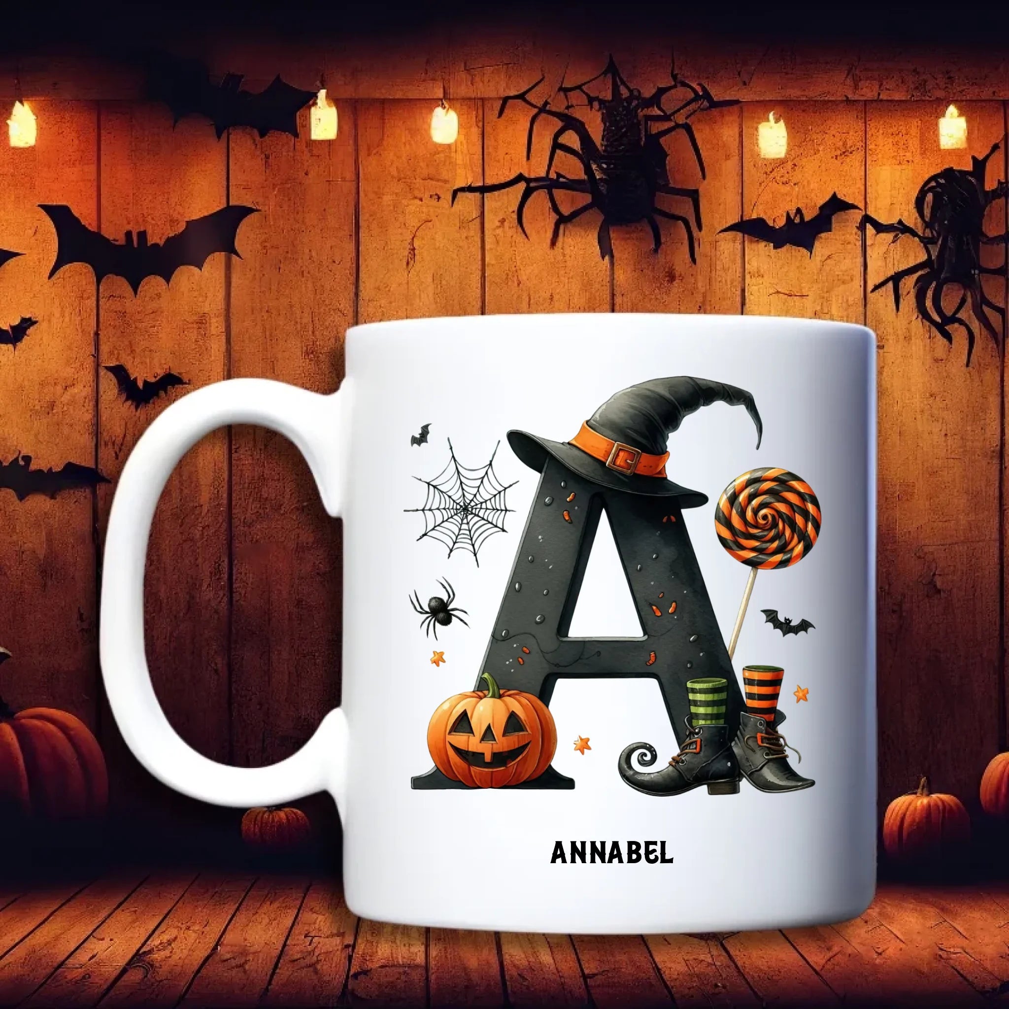 Letter Spooky Halloween – gepersonaliseerde beker, debekershop.nl, Halloween alfabetletter ontwerp