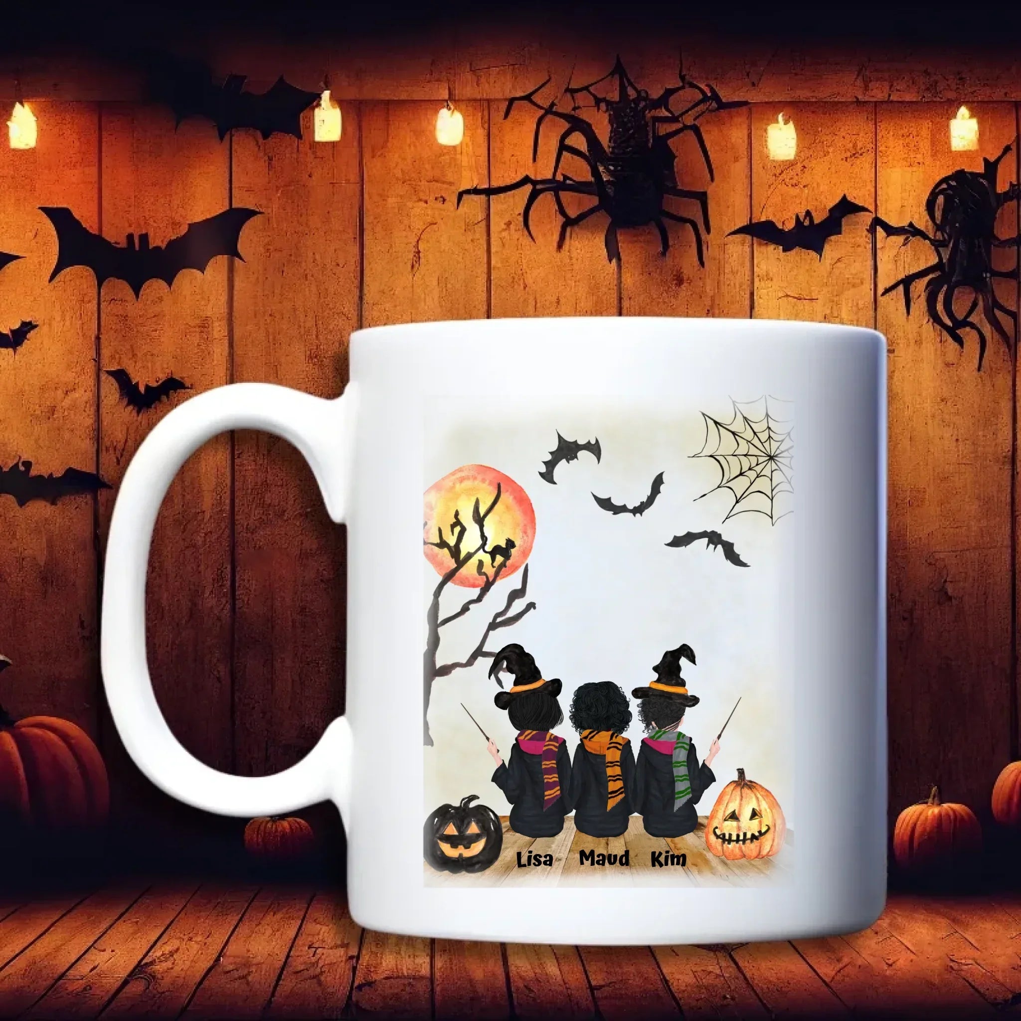 Halloween Friends – gepersonaliseerde beker, debekershop.nl, 3 schattige Halloween heksjes