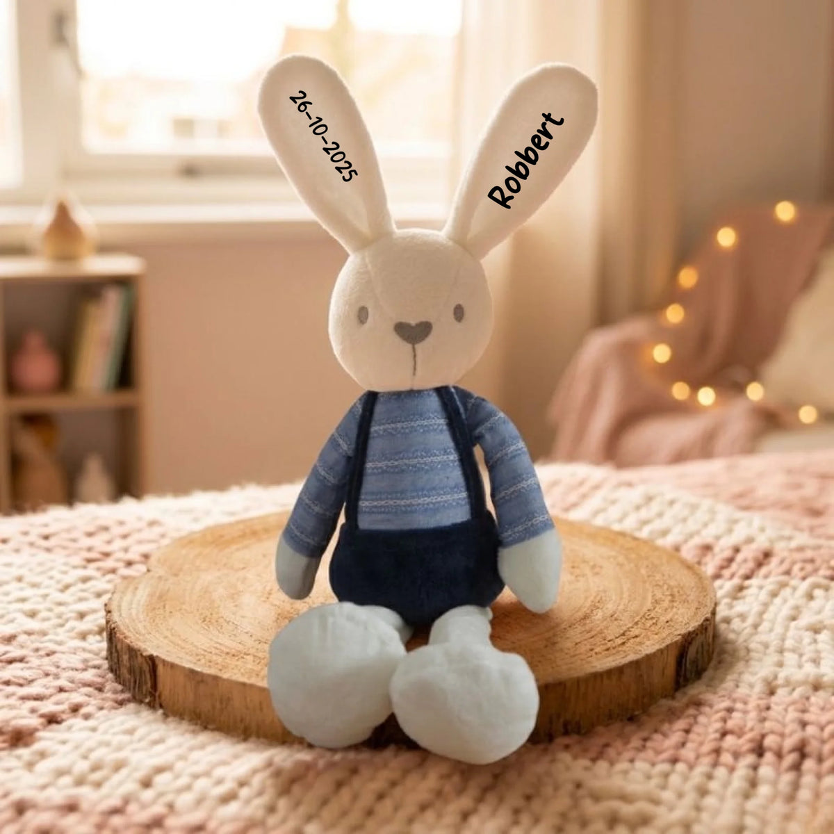 FlexMade knuffelkonijn met blauw tuinpak