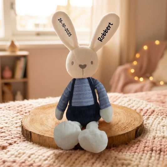 FlexMade knuffelkonijn met blauw tuinpak