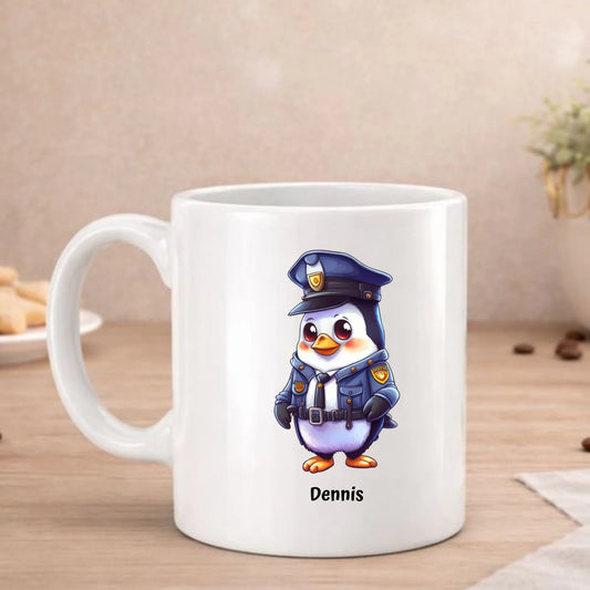 Pinguïn met beroepskleding beker met pinguïn in politie-uniform, met naam, FlexMade