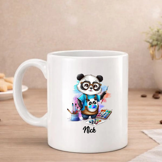 Panda met beroepskleding beker met panda als schilder met kwast en verfdoos, met naam, FlexMade