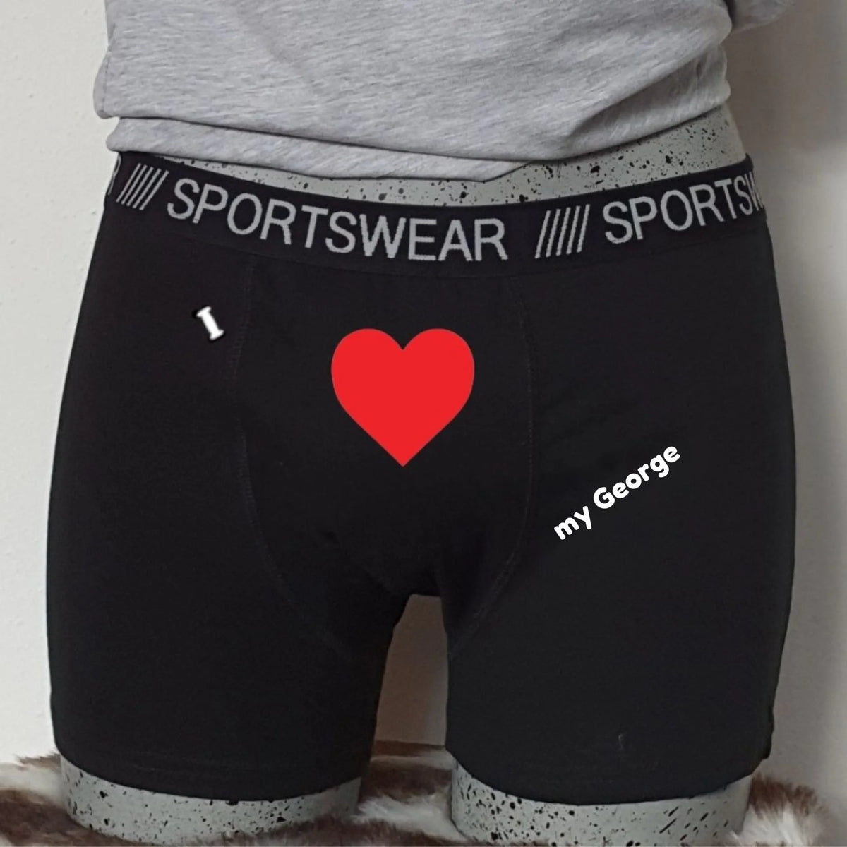 Zwarte boxershort met rood hartje en de tekst I love my, van FlexMade