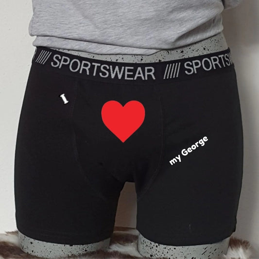 Zwarte boxershort met rood hartje en de tekst I love my, van FlexMade