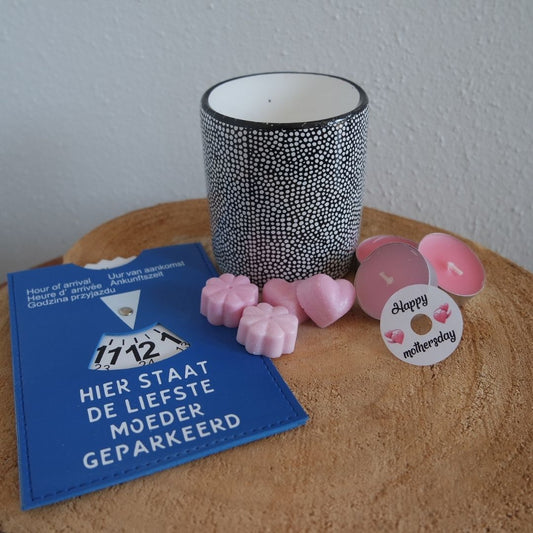 FlexMade waxmeltpakket Moederdag parkeerschijf August geur vormpjes stippen sojawax 'Happy Mothers day"