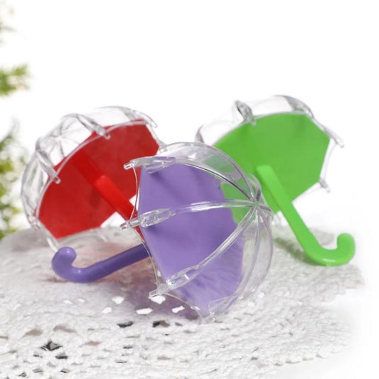 Parapluutjes: kleine doorzichtige parapluutjes met rode, paarse en groene vlakken, uitdeelcadeau bruiloft, FlexMade