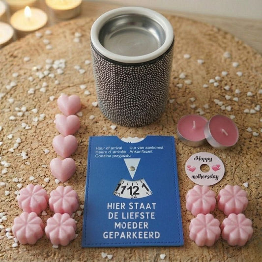 FlexMade waxmeltpakket Moederdag parkeerschijf August geur vormpjes stippen sojawax 'Happy Mothers day"