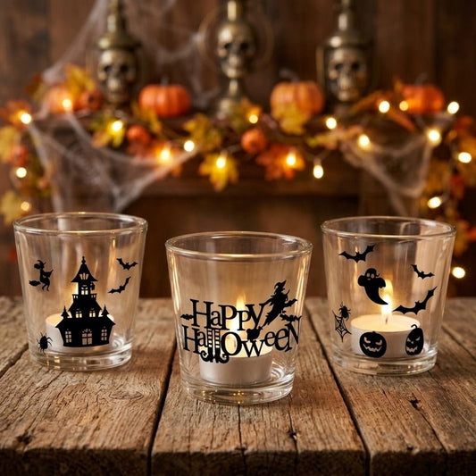 Set van 3 Halloween theelichtjes met de tekst Happy Halloween, van FlexMade