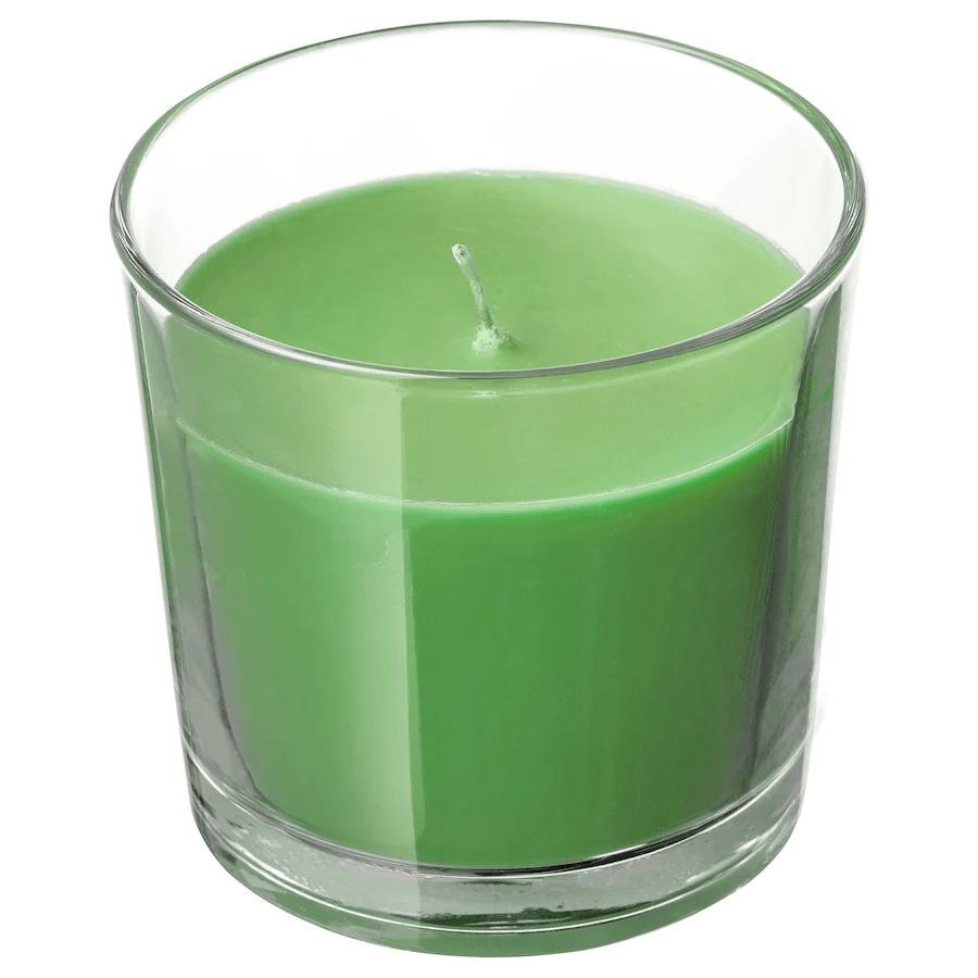 Rudolf geurkaarsen set: groene geurkaars in glas, geur appel en peer